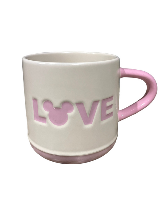 Disney Other - Disney Parks Cream and Pink LOVE Coffee Mug Mickey Silhouette